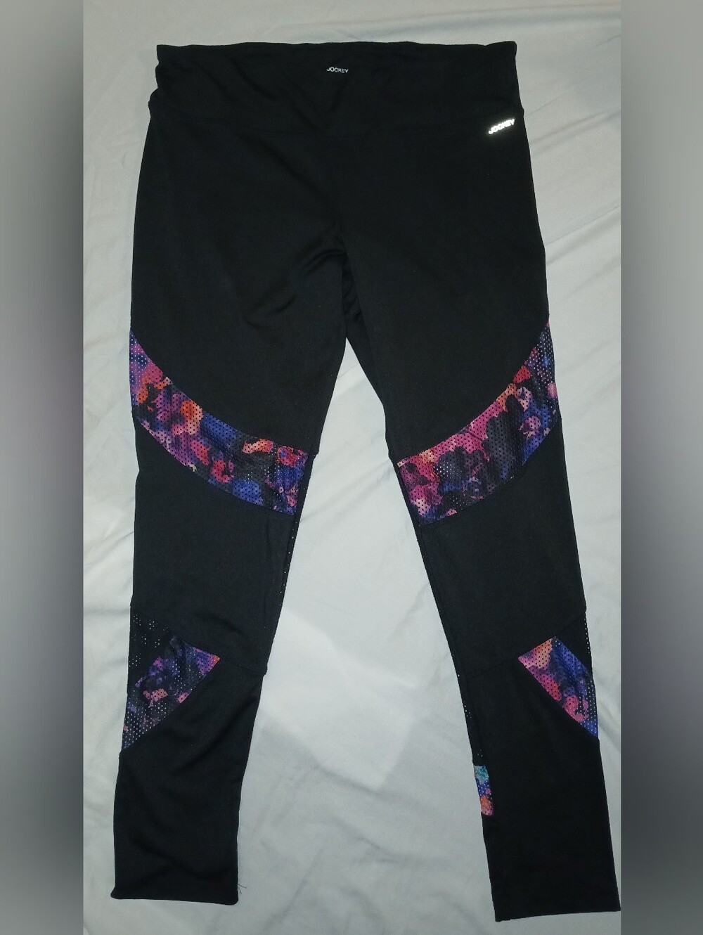 Jockey Black Leggings with Purple and Pink Patterned Panels